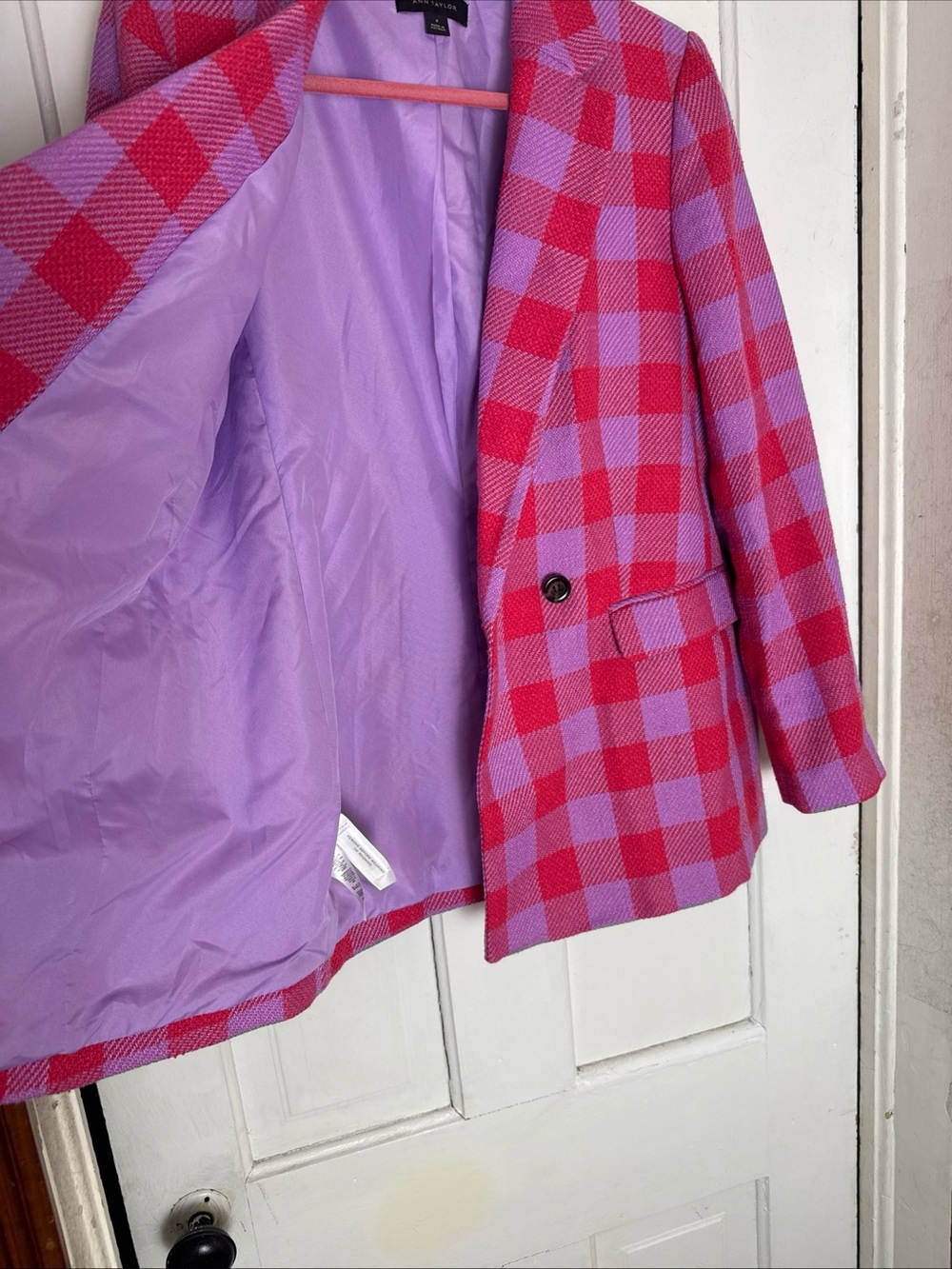 Ann Taylor Blogger Pink and Lavender Checked Blazer size 8 - Picture 8 of 12